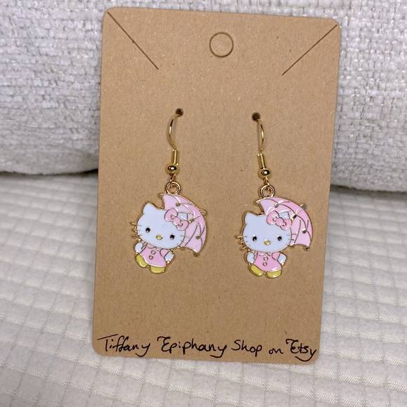 Hello Kitty Inspired Pink Umbrella Hello Kitty Earrings NWT - Picture 1 of 3